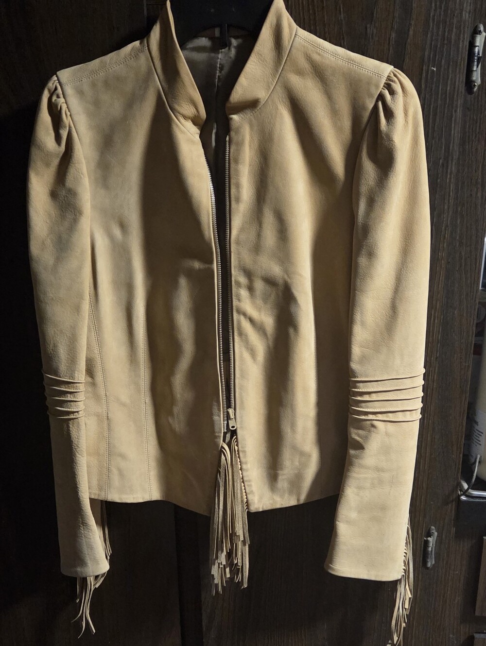 Womens Katayone Adeli 100% Nubuck tan leather suede fringe Jacket